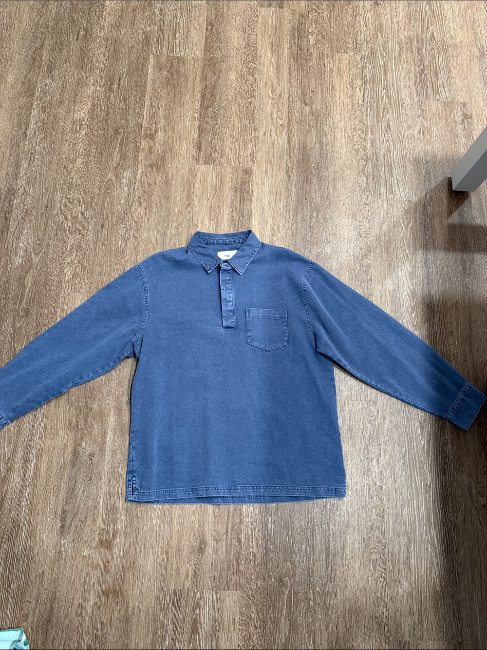 Folk Navy Blue Long-Sleeve Button-Down Casual Shirt